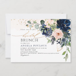 Invitación Brunch de novia con flores de color azul de la mar