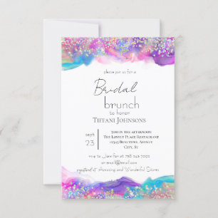 Invitación Brunch de novia del Purpurina de tinta holográfica