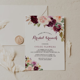 Invitación Brunch de novia floral verde de Rubor borgoña