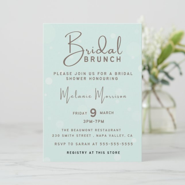 Invitación Brunch de novia marrón manuscrito minimalista (Anverso de pie)