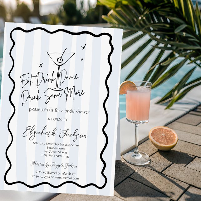 Invitación Brunch de Novia Rayas Azules Martini Dibujado a Ma (Subido por el creador)