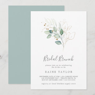 Invitación Brunch de novias Airy Greenery y Gold Leaf