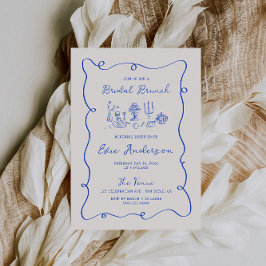Invitación Brunch de Novias Azules con Cobalto de Mano