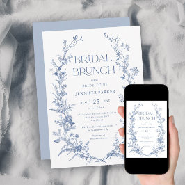 Invitación Brunch de novias azules de tela francesa