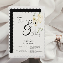 Invitación Brunch de novias beige y negro y ducha de burbujas