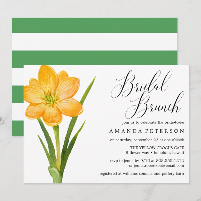 Invitación Brunch de novias boda de flor amarillo CROCUS mode (Anverso / Reverso)