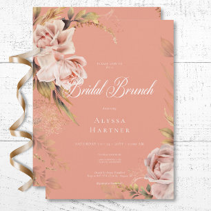 Invitación Brunch de novias Boho Rubor Rosas y Grasses