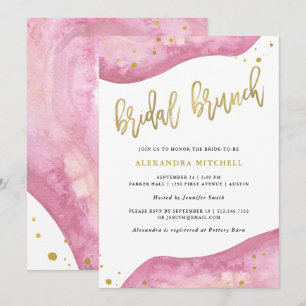 Invitación Brunch de novias color rosa y oro geode