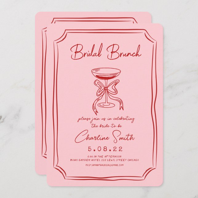 Invitación Brunch de novias con escritura divertida roja rosa (Subido por el creador)