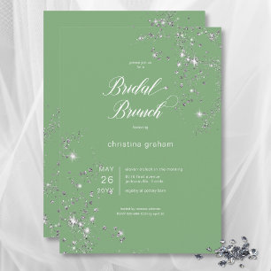 Invitación Brunch de novias de diamantes de Glam verde y blan