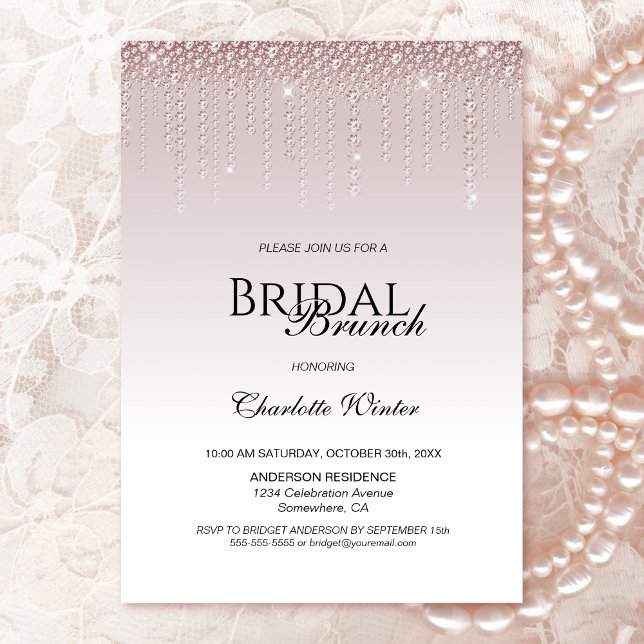 Invitación Brunch de novias de diamantes rosados (Subido por el creador)