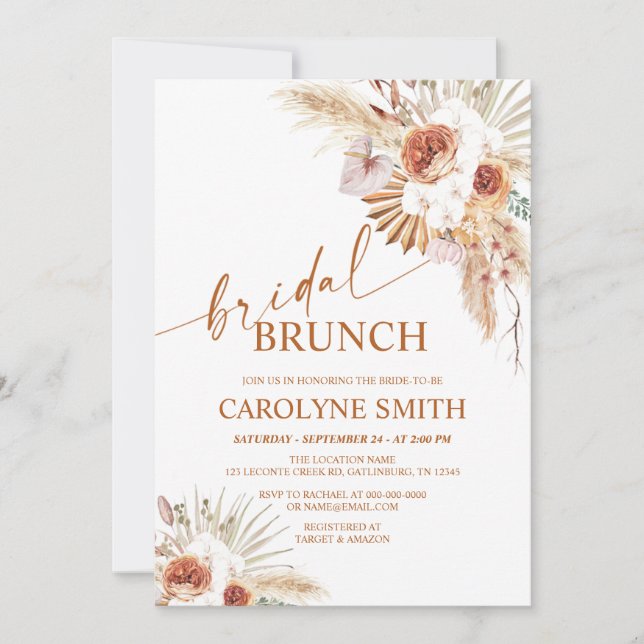 Invitación Brunch De Novias De Grass Boho Y Pampas (Anverso)