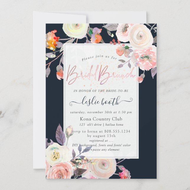 Invitación Brunch de novias de PixDezines Peaches+Cream Rosas (Anverso)