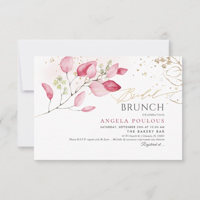 Invitación Brunch de novias de PixDezines Rubor Gum Eucalyptu (Anverso)