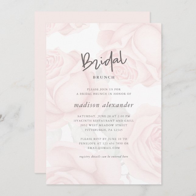Invitación Brunch de novias de Rubor floral silenciada (Anverso / Reverso)