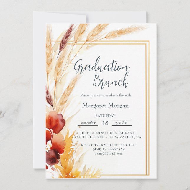 Invitación Brunch de novias en Beige de otoño de Pampas (Anverso)