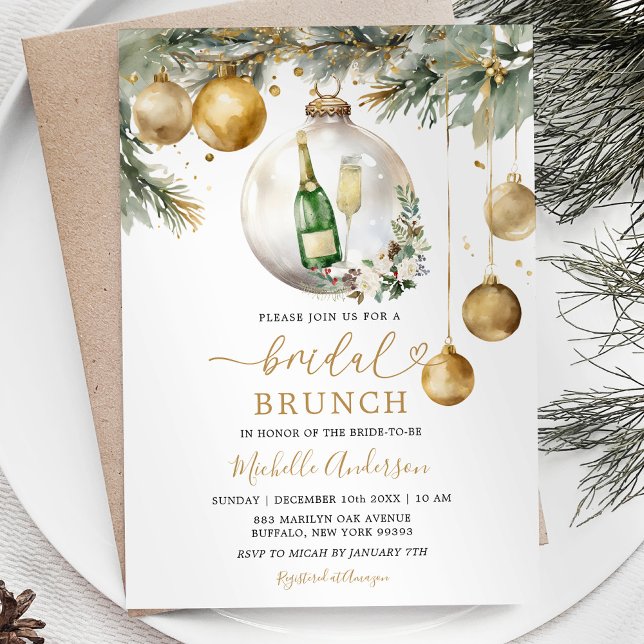 Invitación Brunch de Novias Floral de Ornamento de Navidad Do (Subido por el creador)