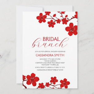 Invitación Brunch de novias florales con flores de cerezo roj