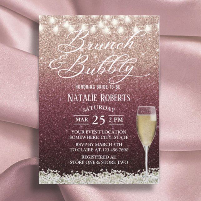 Invitación Brunch de novias moderno con oro de Borgoña y Rosa (Subido por el creador)