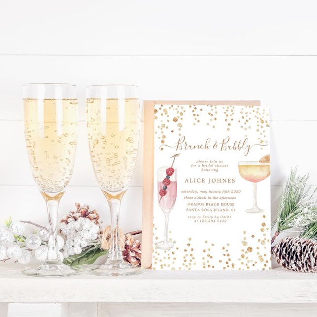Invitación Brunch de novias Purpurina de oro de cócteles burb (Subido por el creador)
