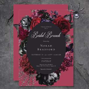 Invitación Brunch de Novias Rojas de Glam Floral Oscuro de Ha