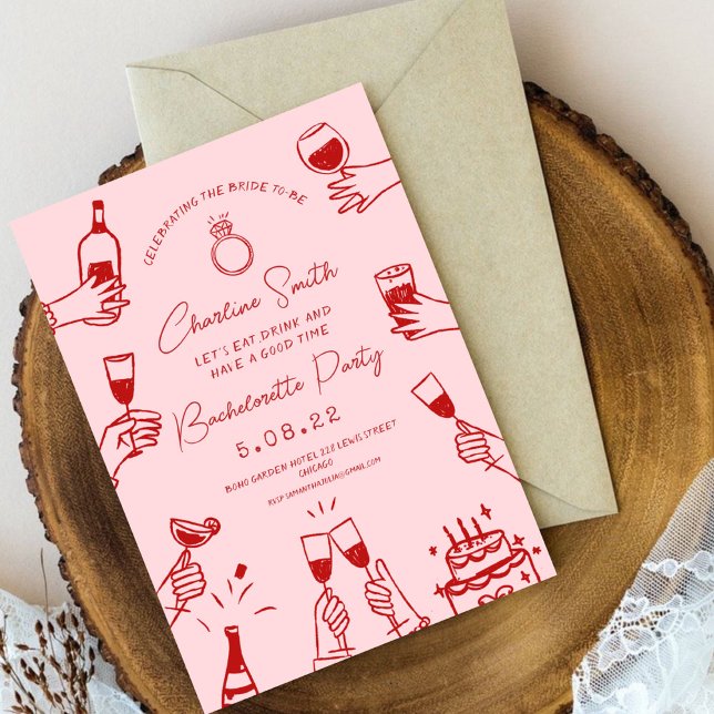 Invitación Brunch de novias rosa rojo funky para escribir a m (Subido por el creador)