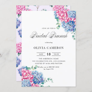 Invitación Brunch de novias rosa y azul con acuarela