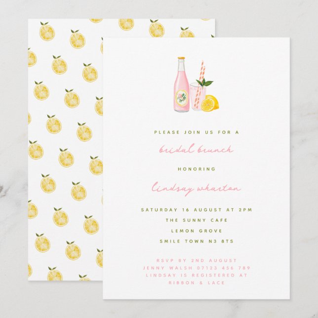 Invitación Brunch de novias rosado minimalista (Anverso / Reverso)