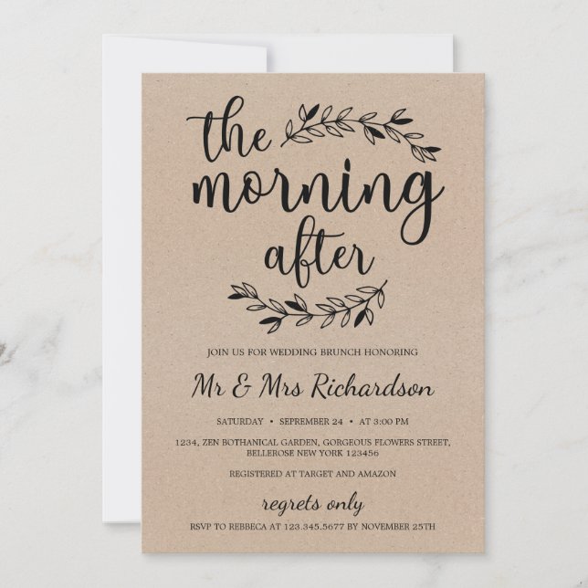 Invitación Brunch de novias rusticas la mañana después de la  (Anverso)