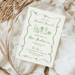 Invitación Brunch de novias verde dibujado a mano<br><div class="desc">Celebra las próximas nupcias de tu futura novia favorita en estilo con nuestras extravagantes y extravagantes invitaciones de brunch nupcial! Esta invitación presenta un ilustracion hecho a mano de una escena de brunch en un estilo divertido y lúdico con un marco chillón que la rodea, acompañado de un tipo de...</div>