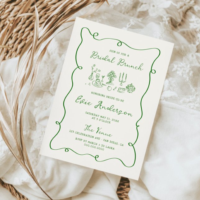 Invitación Brunch de novias verde dibujado a mano (Subido por el creador)