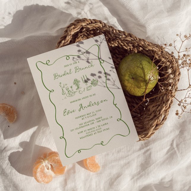 Invitación Brunch de novias verde dibujado a mano (Subido por el creador)