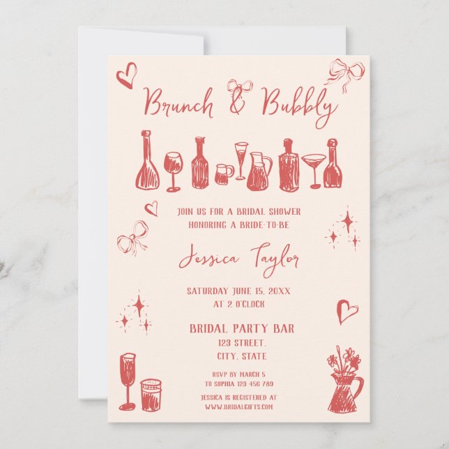 Invitación Brunch de novias y brindis de mano único y raro (Anverso)