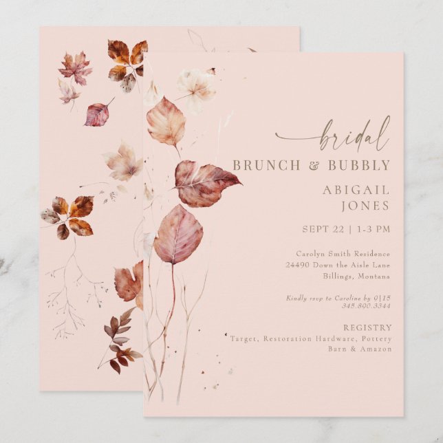 Invitación Brunch de novias y burbujas de Rubor de otoño (Anverso / Reverso)