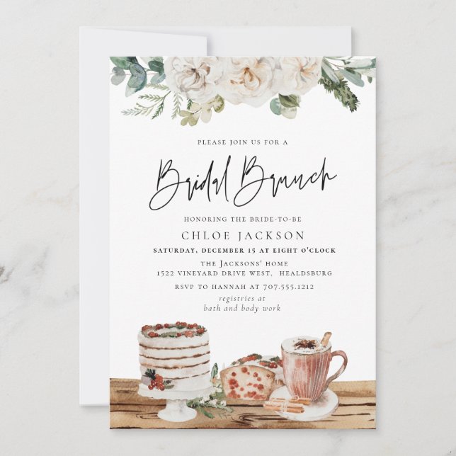 Invitación Brunch de novios de invierno con vegetación floral (Anverso)