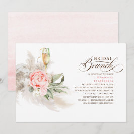 Invitación Brunch de novios de pampas con flores rosadas