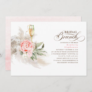 Invitación Brunch de novios de pampas con flores rosadas