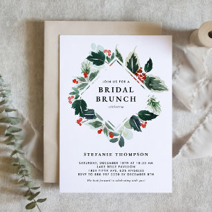 Invitación Brunch de novios de Winterberry y Holly Greenery