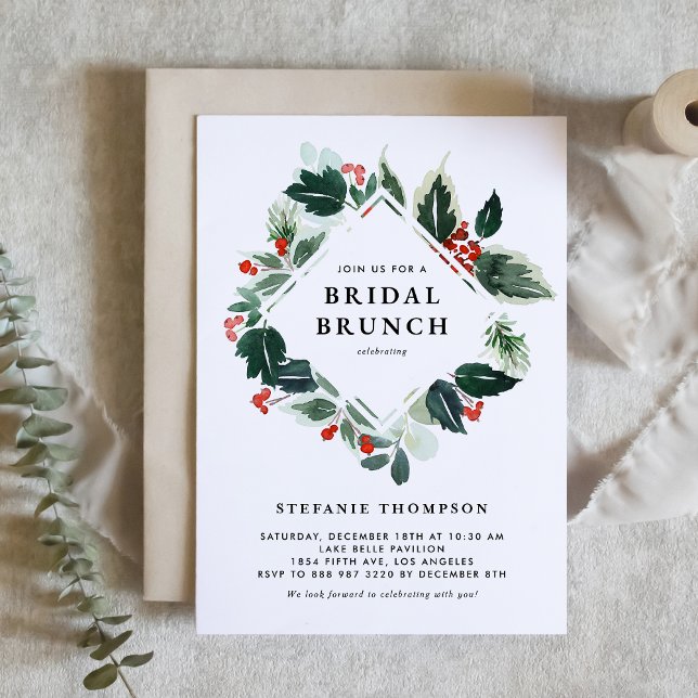 Invitación Brunch de novios de Winterberry y Holly Greenery (Subido por el creador)