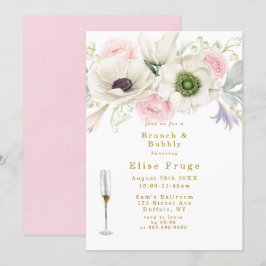 Invitación Brunch de oro de Peony Rosa de Rubor Anemone