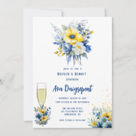 Invitación Brunch de oro floral amarillo azul de la marina y 
