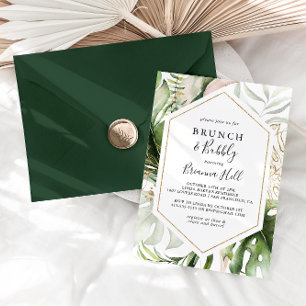 Invitación Brunch de oro geométrico y ducha de novia burbujea