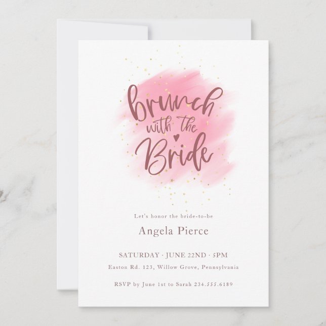 Invitación Brunch de oro Rosa con ducha de novia (Anverso)