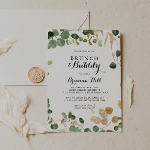 Invitación Brunch de oro tropical y ducha de novia burbujeant