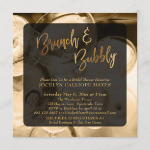 Invitación Brunch de oro y champán burbujeante foto