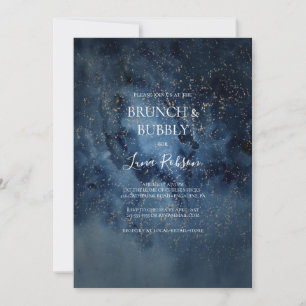 Invitación Brunch de oro y ducha de burbujas en el cielo noct