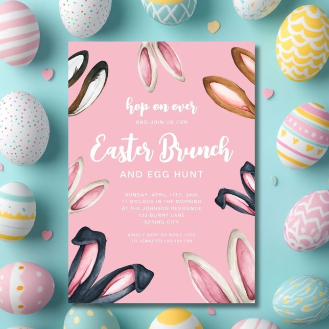 Invitación Brunch de Pascua (Cute Bunny Ears Easter Brunch Invitation)