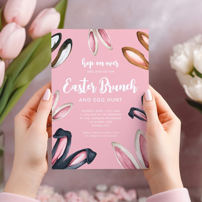 Invitación Brunch de Pascua (Cute Bunny Ears Easter Brunch Invitation)