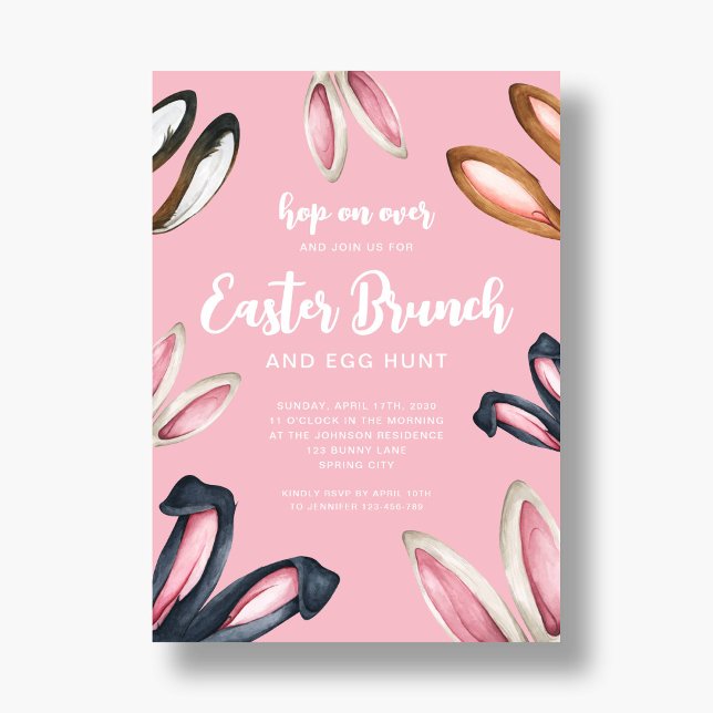 Invitación Brunch de Pascua (Cute Bunny Ears Easter Brunch Invitation)
