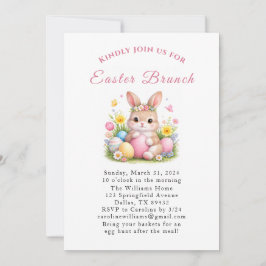 Invitación Brunch de Pascua Acuarela Conejo Conejito Huevos F
